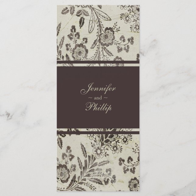 Vintages Floral Cambridge Brown Hochzeitsprogramm Programm (Vorderseite)