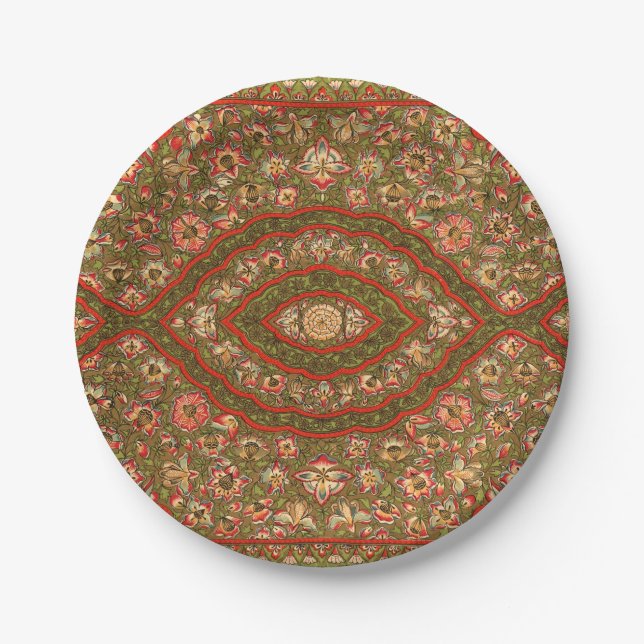 Vintages Floral Indian Rug Pattern Pappteller (Vorderseite)