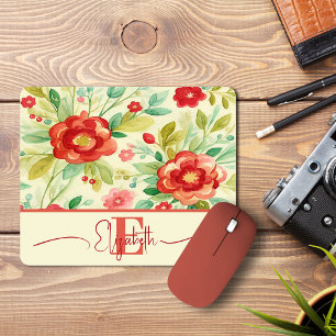 Vintages Floral Watercolor Elegantes Chic Monogram Mousepad