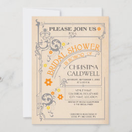 Vintages florales Blühtest Orange Gray Brautparty Einladung