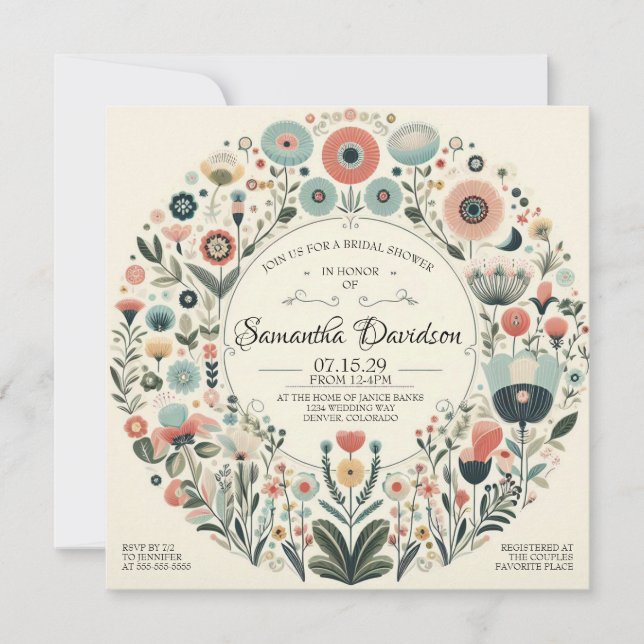 Vintages florales Brautparty Einladung (Vorderseite)