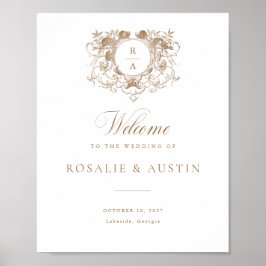 Vintages florales Elegantes Wappen Hochzeit Begrüß Poster