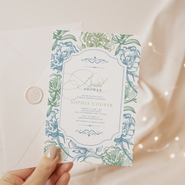 Vintages florales französisches Toile-Brautparty Einladung (Von Creator hochgeladen)