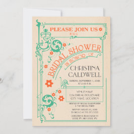 Vintages florales Geblüht Minze Orange Brautparty Einladung