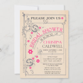 Vintages florales Geblüht Rosa Grau Brautparty Einladung