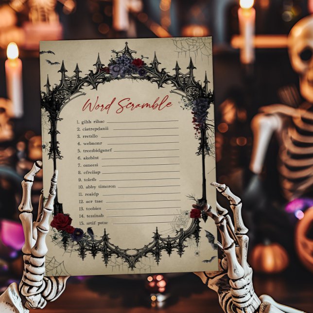 Vintages florales Gotisches Word Scramble Game (Vintage Gothic Baby Shower Word Scramble Game)