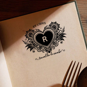 Vintages florales Herzmonogramm Ex libris Permastempel
