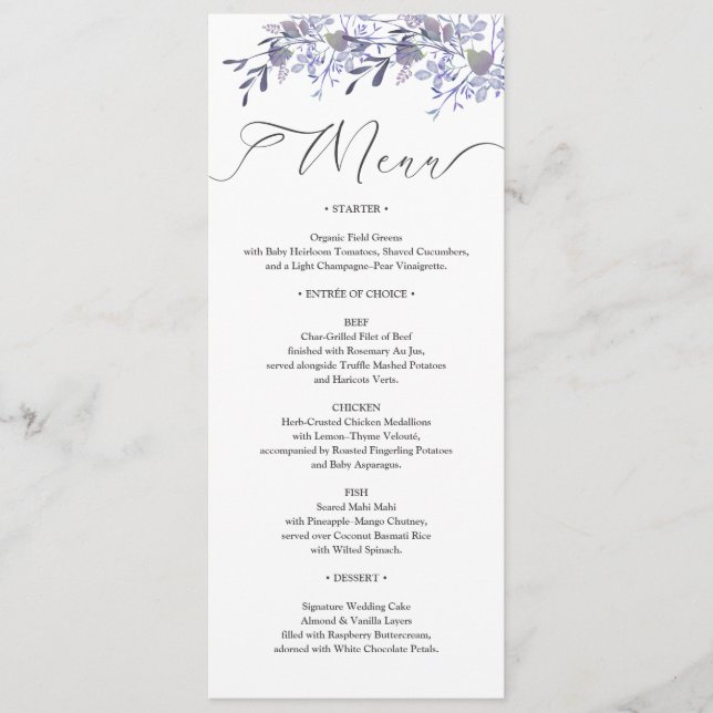 Vintages florales Hochzeitmenü Programm (Vorderseite)