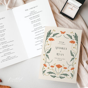 Vintages florales Hochzeitsprogramm Programm