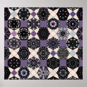Vintages florales Mandala: farbenfroh, nahtlos Poster