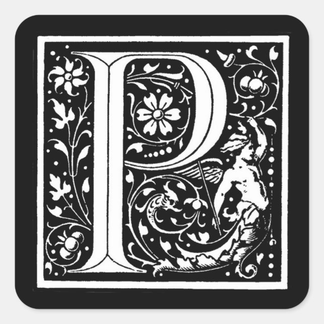 Vintages florales Monogramm "P" - Aufkleber (Vorderseite)