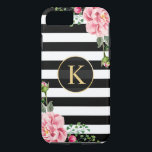 Vintages florales Monogramm Schwarz-weiß Streifen Case-Mate iPhone Hülle<br><div class="desc">Dekorieren Sie Ihr iPhone im Stil mit diesem Personalisierten "Vintagen floralen Monogramm Schwarz-weiß Striped" einzigartiges Gehäuse! Sie können es mit Ihrem Namen oder Text auf diesem Design anpassen. Wenn Sie weitere Anpassungen benötigen, klicken Sie bitte auf die Schaltfläche "Anpassen Sie es" und verwenden Sie unser Designwerkzeug, um die Größe zu...</div>