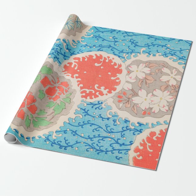 Vintages florales Print japanisches Retro-Muster Geschenkpapier (Ungerollt)