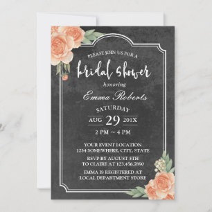 Vintages florales Rustikales Chalkboard-Brautparty Einladung