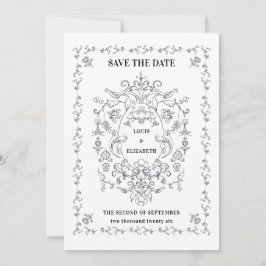 Vintages florales Wappen Ornamente Save the Date Einladung