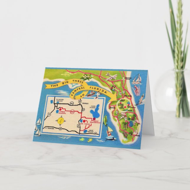 Vintages Florida Attraktionen Karte (Vorderseite)