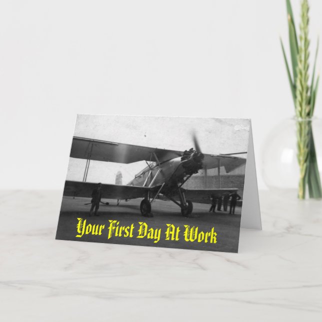 Vintages Flugzeug 1933, Ihr erster Arbeitstag Karte (Vorderseite)