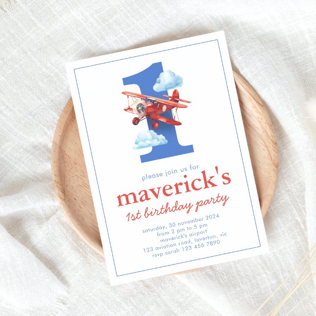 Vintages Flugzeug 1. Geburtstag mit Nummer 1 Einladung (Von Creator hochgeladen)
