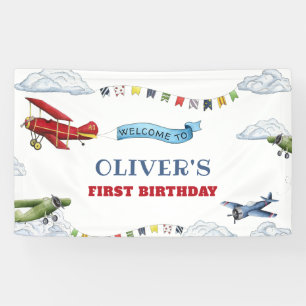 Vintages Flugzeug - Begrüßungsbanner zum ersten Ge Banner