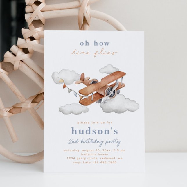 Vintages Flugzeug Einladung zum Geburtstag | Flugz (Von Creator hochgeladen)