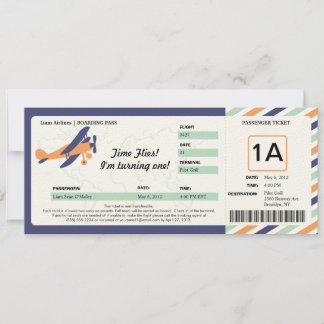 Vintages Flugzeug Geburtstag Boarding Ticket Einladung