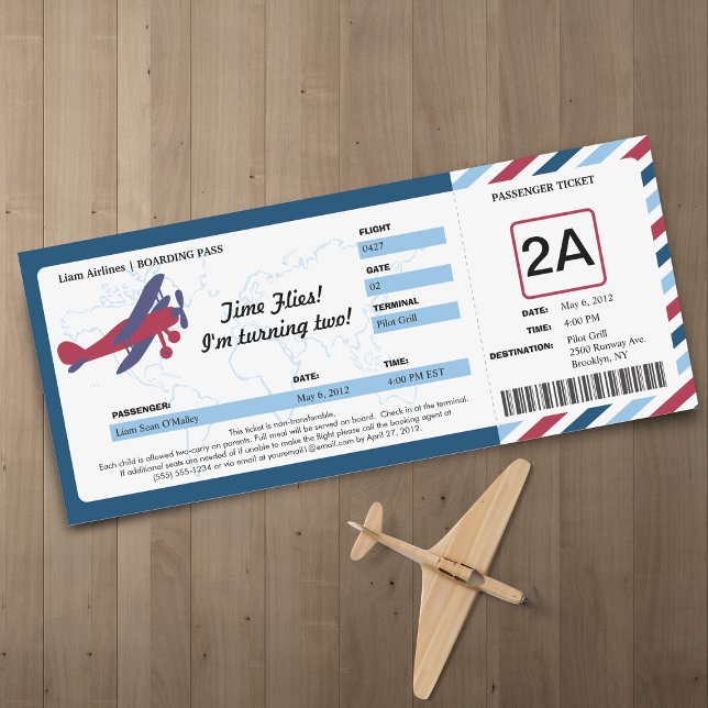 Vintages Flugzeug Geburtstag Boarding Ticket Einladung (Von Creator hochgeladen)