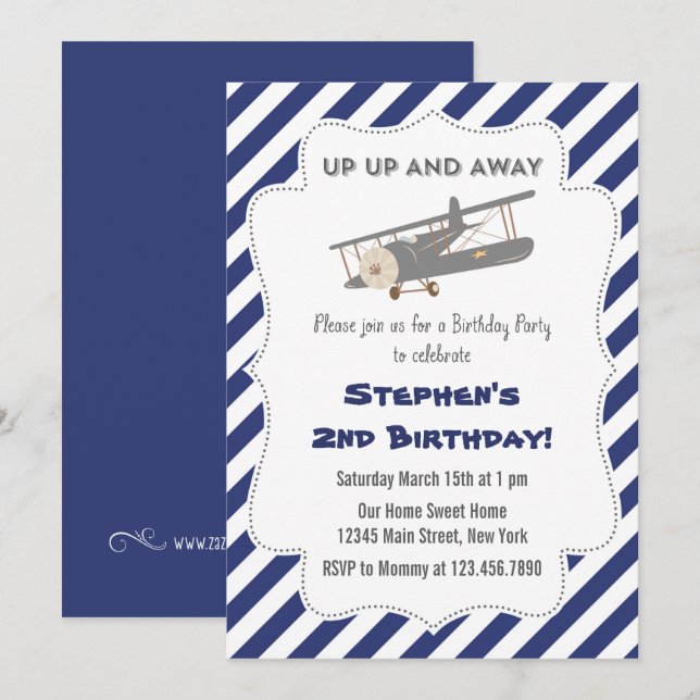 Vintages Flugzeug Geburtstagsparty Einladung (Vorne/Hinten)