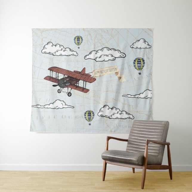 Vintages Flugzeug | Hintergrund für das Thema "Rei Wandteppich (Beispiel (Horizontal))