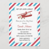 Vintages Flugzeug Kinderdusche Einladung Rot und B