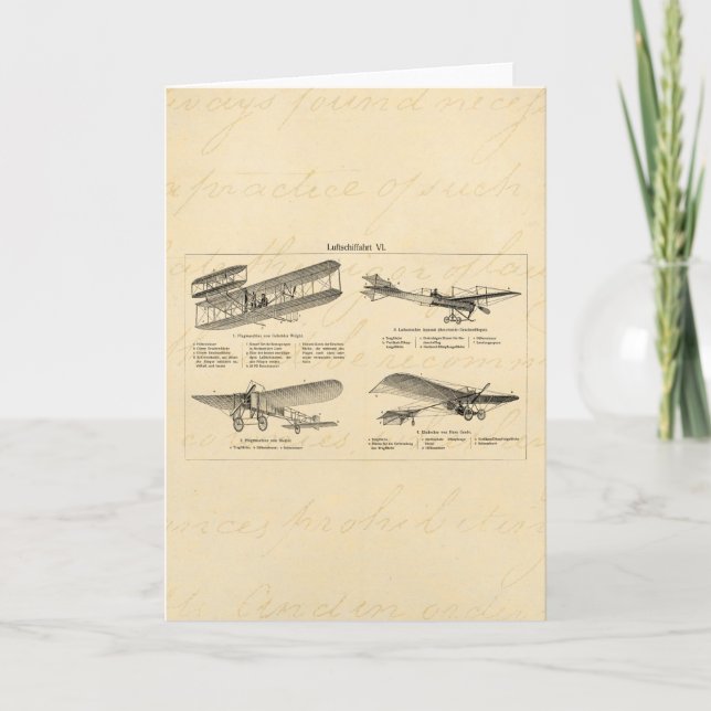 Vintages Flugzeug Retro Alte Biplane Antikes Flugz Karte (Vorderseite)
