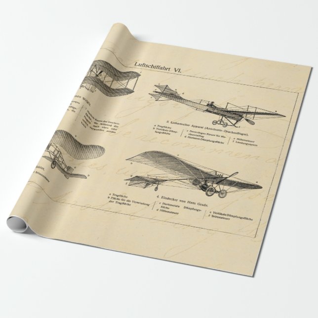 Vintages Flugzeug-Retro alte Geschenkpapier (Ungerollt)