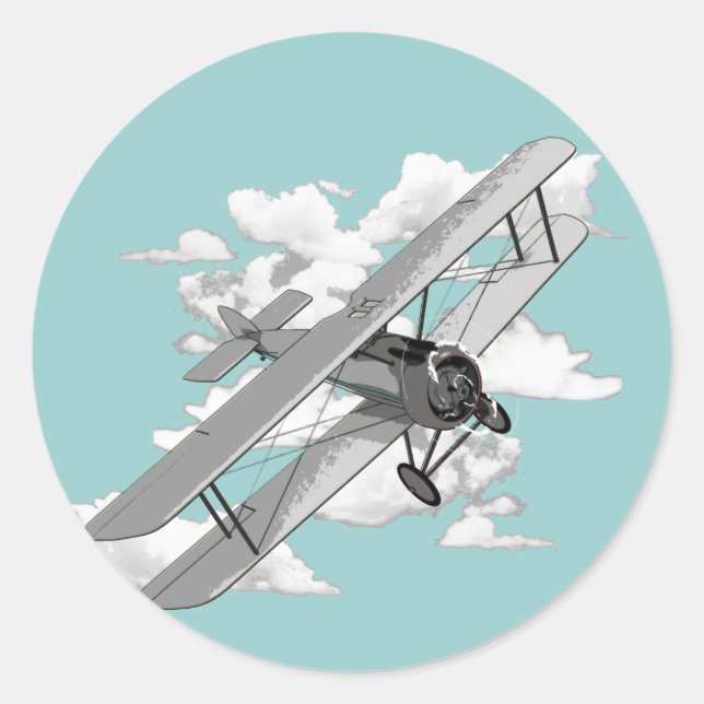 Vintages Flugzeug Runder Aufkleber (Vorderseite)