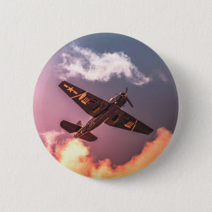 Vintages Flugzeug Schöner Himmel Button