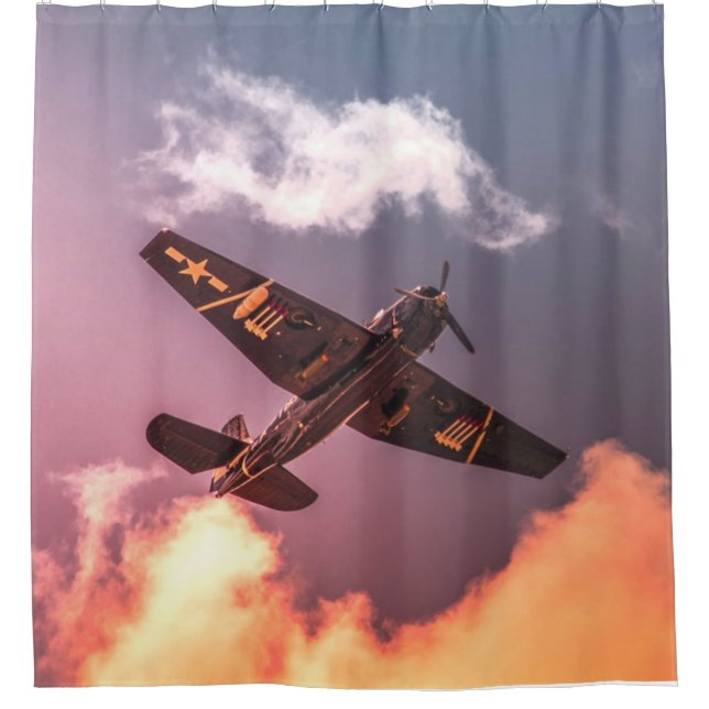 Vintages Flugzeug Schöner Himmel Duschvorhang (Vorderseite)