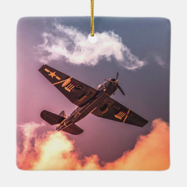 Vintages Flugzeug Schöner Himmel Keramikornament (Rückseite)