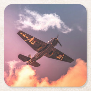 Vintages Flugzeug Schöner Himmel Rechteckiger Pappuntersetzer