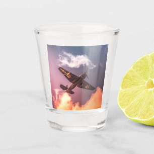 Vintages Flugzeug Schöner Himmel Schnapsglas