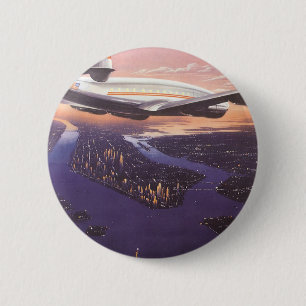 Vintages Flugzeug über dem Hudson River, New York Button