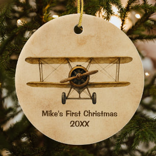 Vintages Flugzeug Whimsical Aviator 1 Weihnachtsfe Keramik Ornament