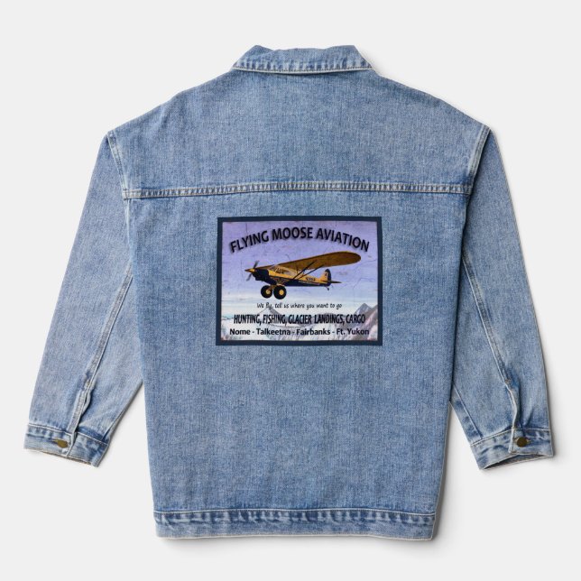 Vintages Flying Moose Aviation-Zeichen Jeansjacke (Rückseite)