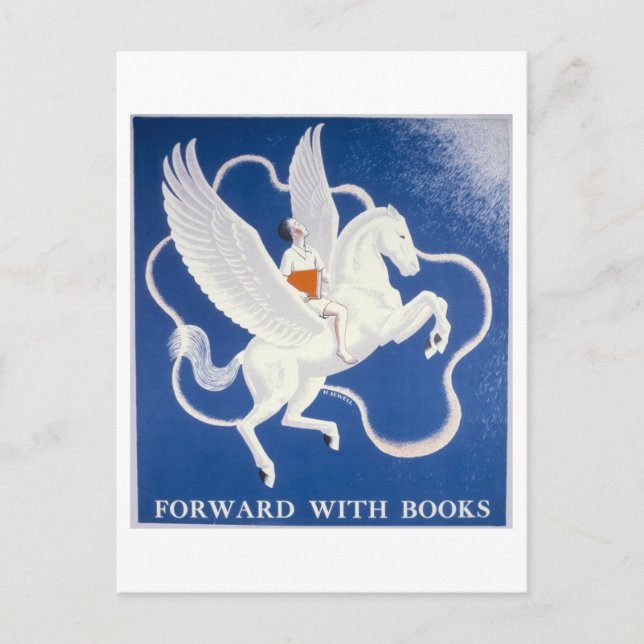 Vintages "Forward With Books" Library Poster Postkarte (Vorderseite)