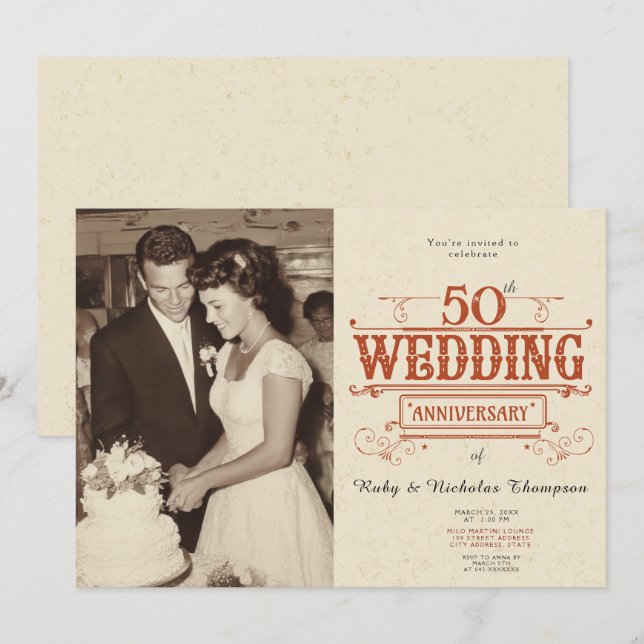 Vintages Foto 50. Hochzeitstag Einladung (Vorne/Hinten)
