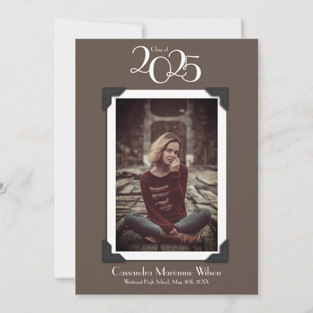 Vintages Foto Abschluss Ankündigung Brown (Vorderseite)