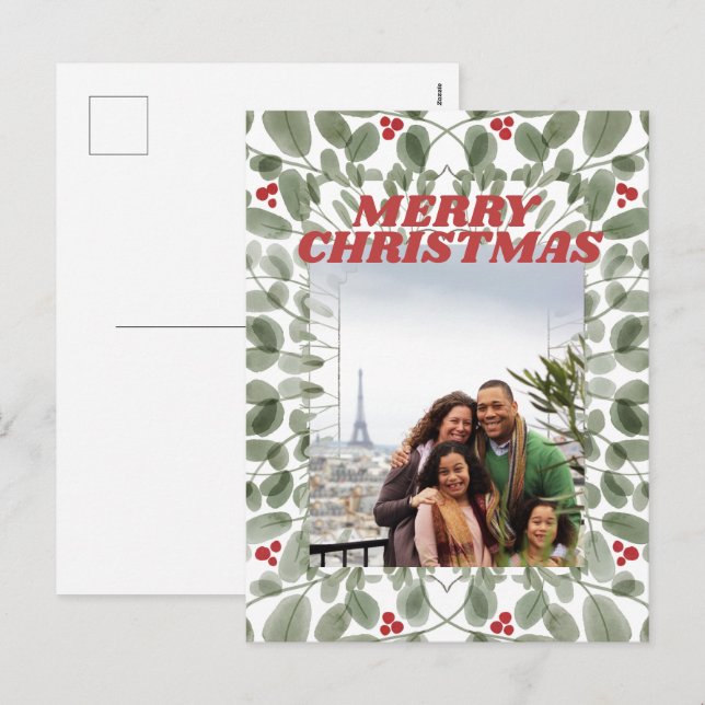 Vintages Foto Frohe Weihnachtsgrün Postkarte (Vorne/Hinten)