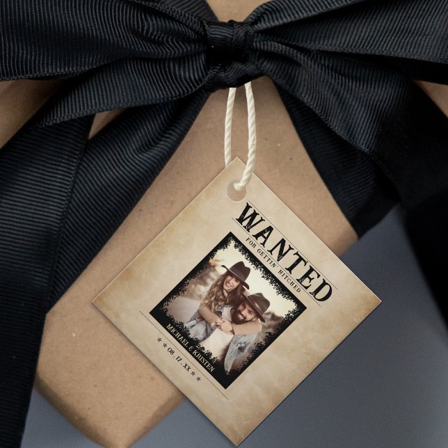 Vintages Foto Gewollt Poster-Hochzeit Geschenkanhänger (Vintage Photo Wanted Poster Wedding Favor Tags)
