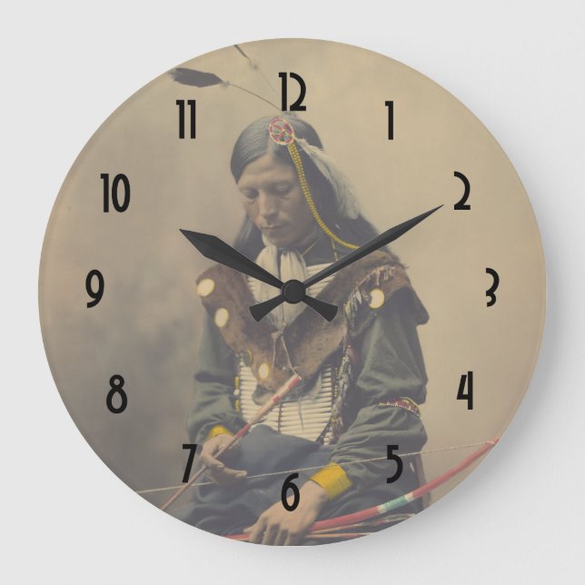 Vintages Foto Indianerpräsident Lakota Große Wanduhr (Vorderseite)