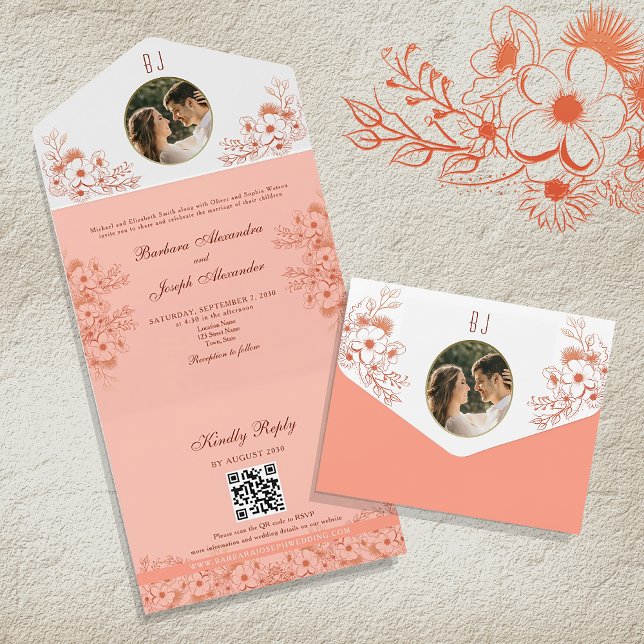 Vintages Foto Monogram Wedding All In One Einladung (Von Creator hochgeladen)