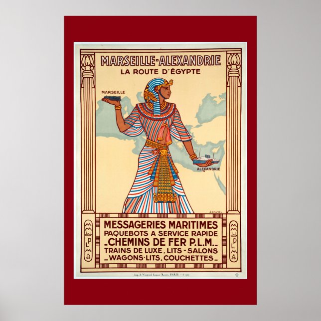 Vintages Frankreich nach Ägypten Reiseplakat Poster (Vorne)