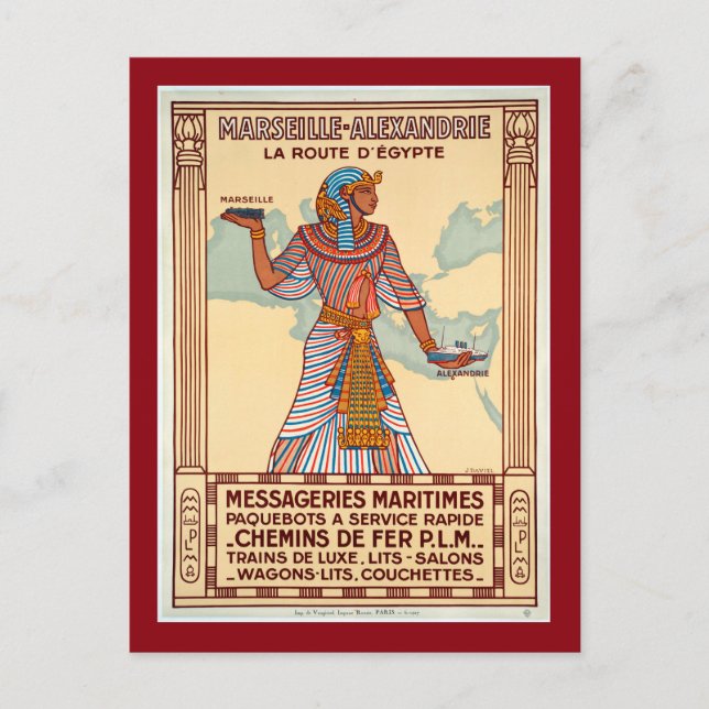 Vintages Frankreich nach Ägypten Reiseplakat Postkarte (Vorderseite)