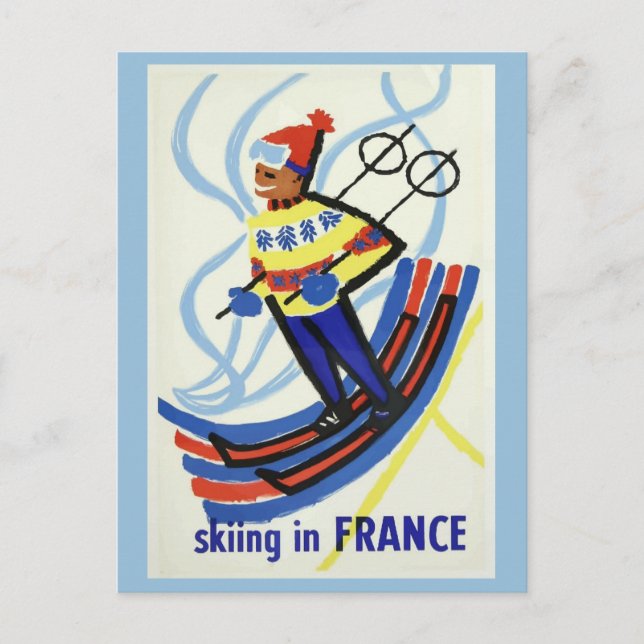 Vintages Frankreich Skireisen Postkarte (Vorderseite)